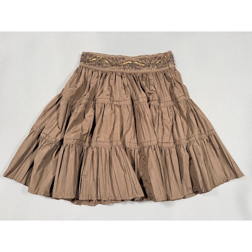 NWT Gap Kids Girls Size 7 Brown Tiered Skirt Beaded Sequin Waistband Holiday